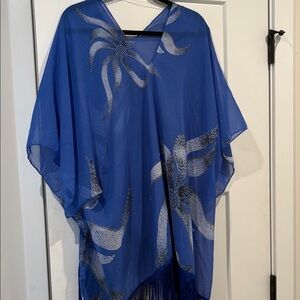 Source Unknown Royal Blue Sheer Fringe Kaftan